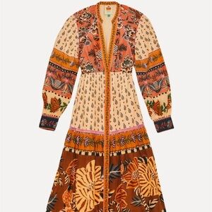 NWT Farm Rio Beige Ainika Floral V Neck Midi Dress